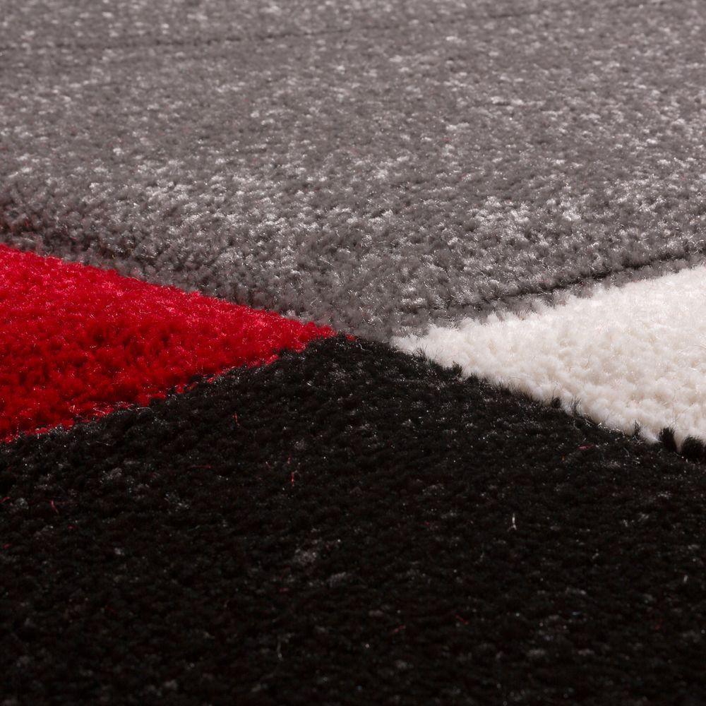 Area Rug Madeira Abstract Curved Pattern - Grey Red, side view - House Of Avana
