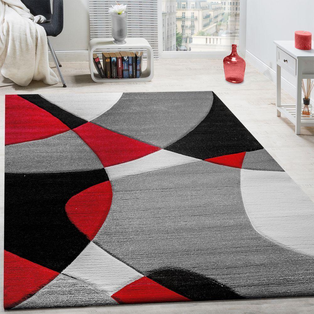 Area Rug Madeira Abstract Curved Pattern - Grey Red, front view - House Of Avana