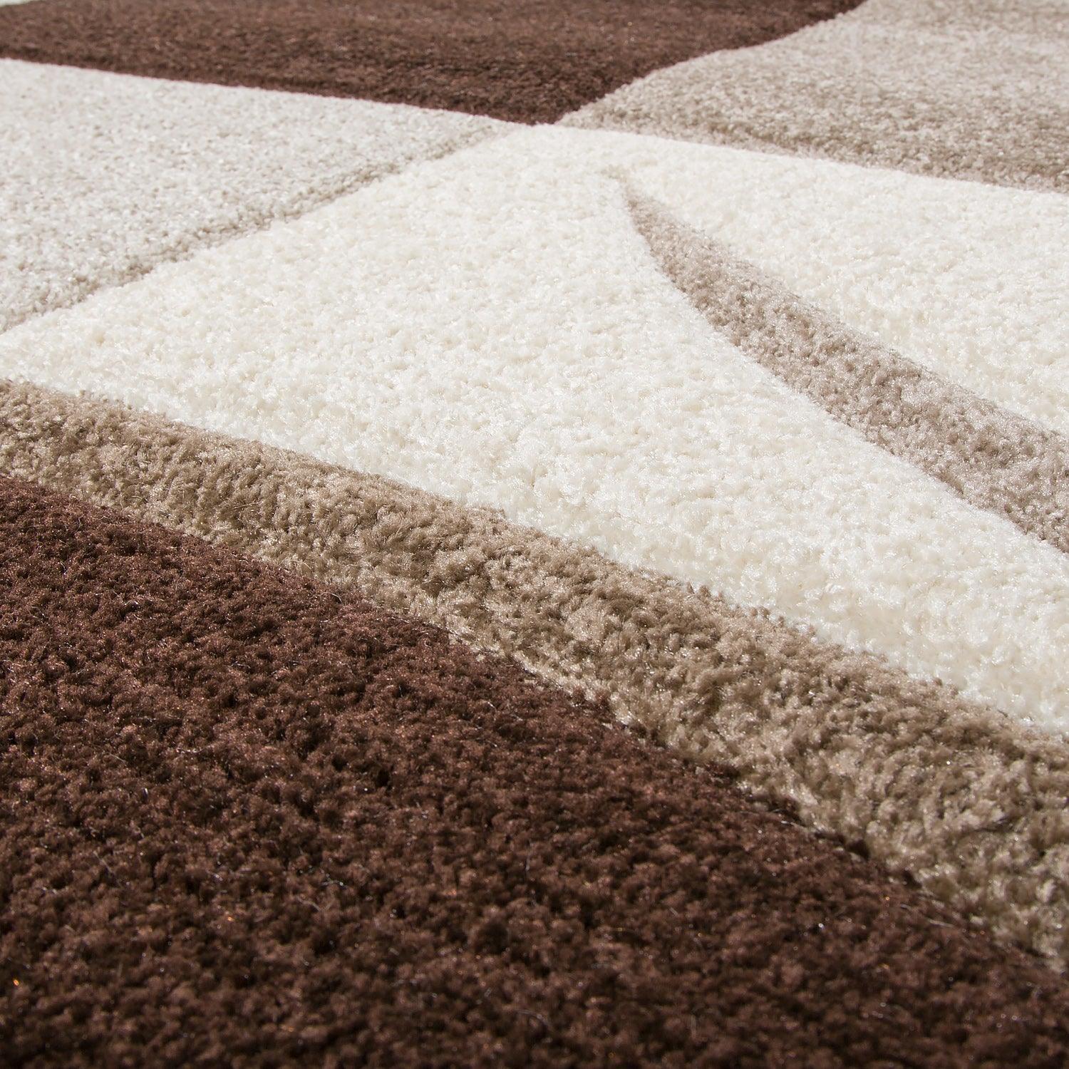Area Rug Madeira Checkered with Contour Cut - Brown, back view - House Of Avana
