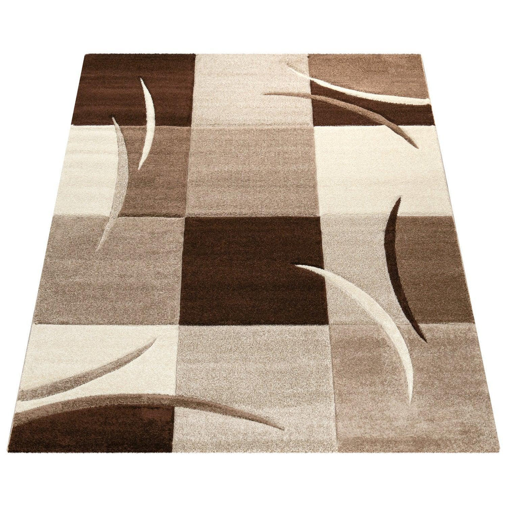 Area Rug Madeira Checkered with Contour Cut - Brown, top view - House Of Avana