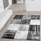 Area Rug Madeira Checkered with Contour Cut - Grey Black, front view - House Of Avana