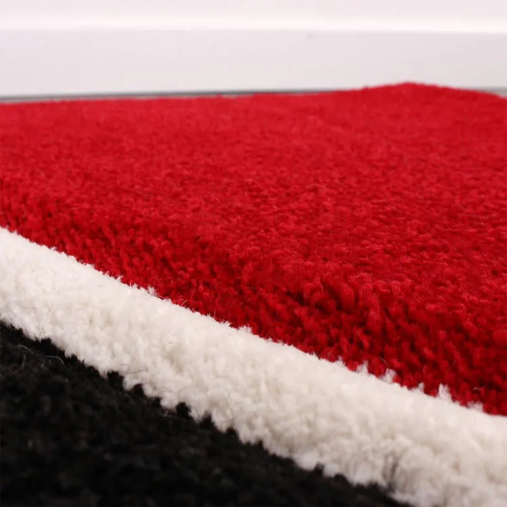 Area Rug Madeira Checkered with Contour Cut - Grey Red, back view - House Of Avana
