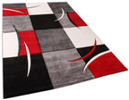 Area Rug Madeira Checkered with Contour Cut - Grey Red, lifestyle image - House Of Avana