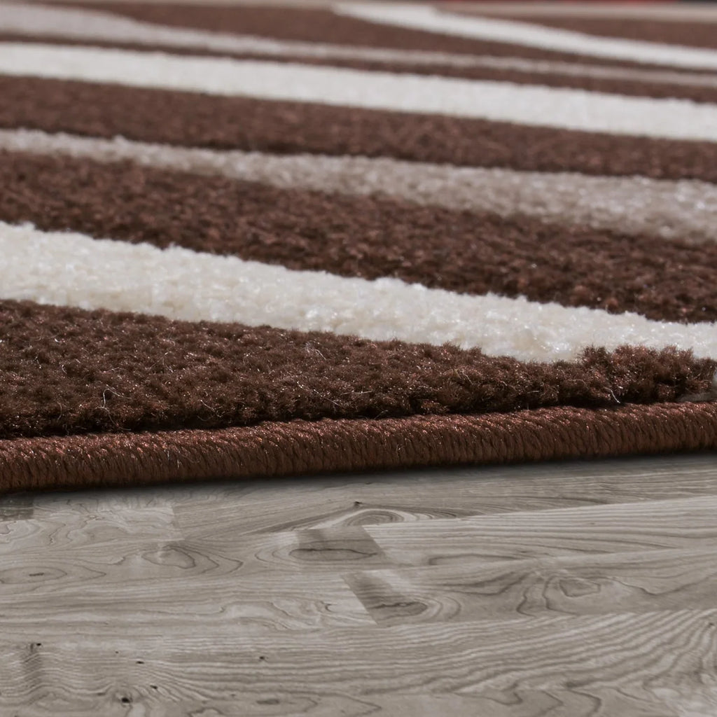 Area Rug Madeira Modern Wave Pattern - Brown Beige, side view - House Of Avana