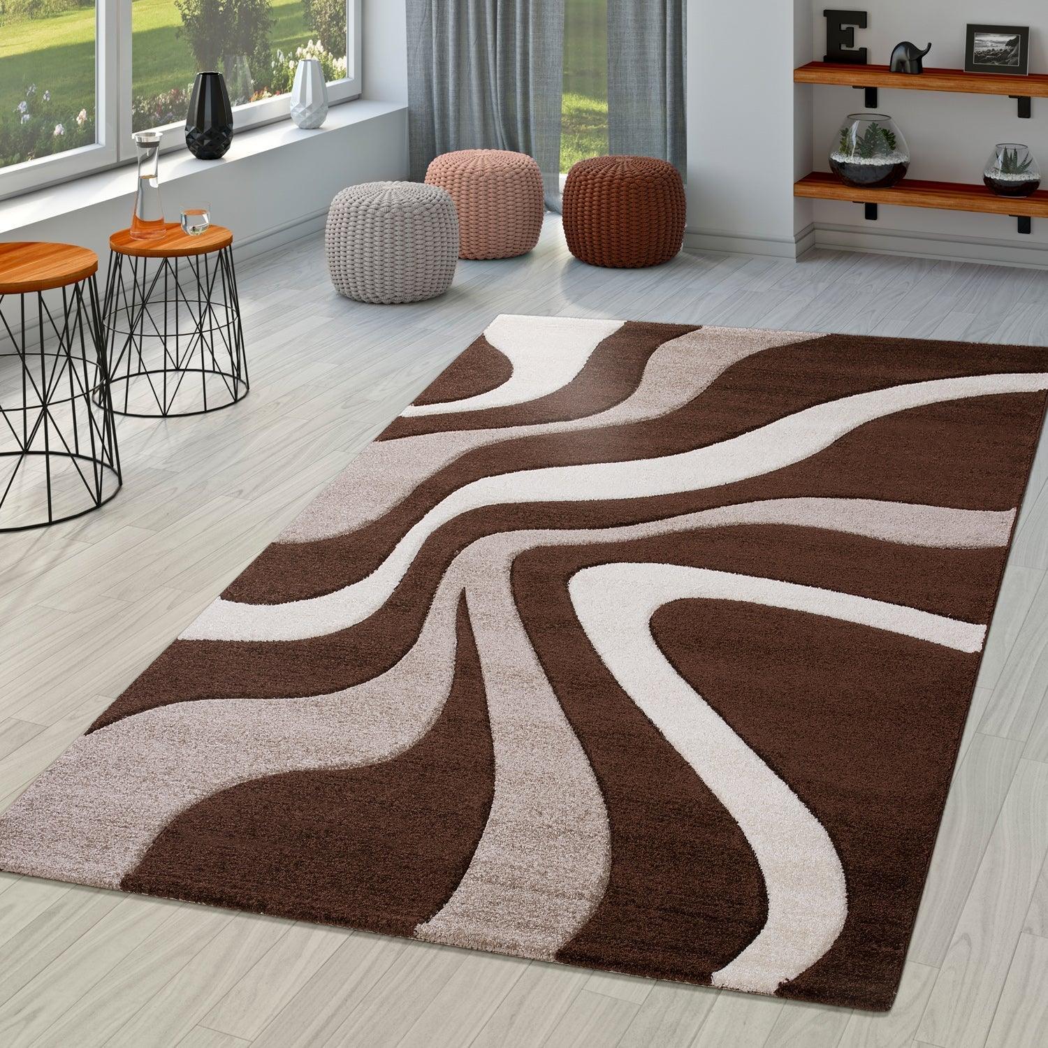 Area Rug Madeira Modern Wave Pattern - Brown Beige, front view - House Of Avana