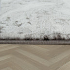 Area Rug Marble Pattern Checkered in Grey Gold Beige, back view - House Of Avana