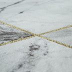 Area Rug Marble Pattern Checkered in Grey Gold Beige, side view - House Of Avana