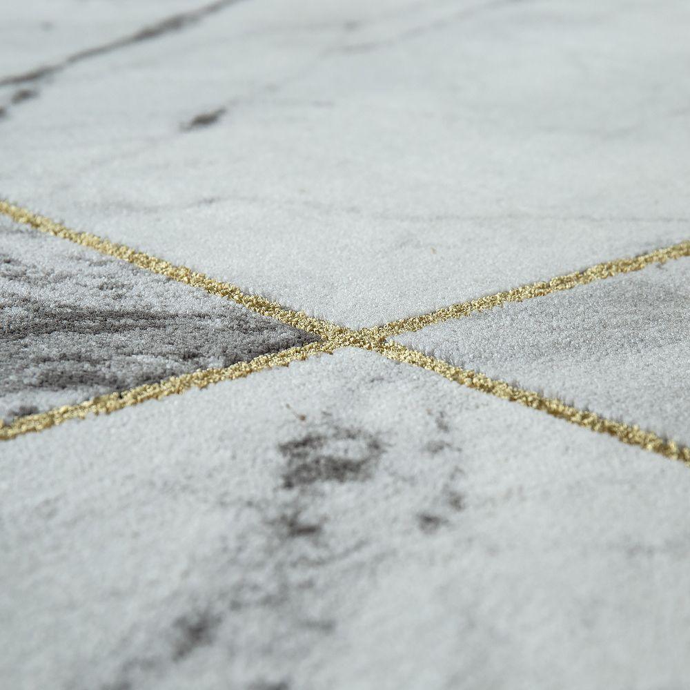 Area Rug Marble Pattern Checkered in Grey Gold Beige, side view - House Of Avana