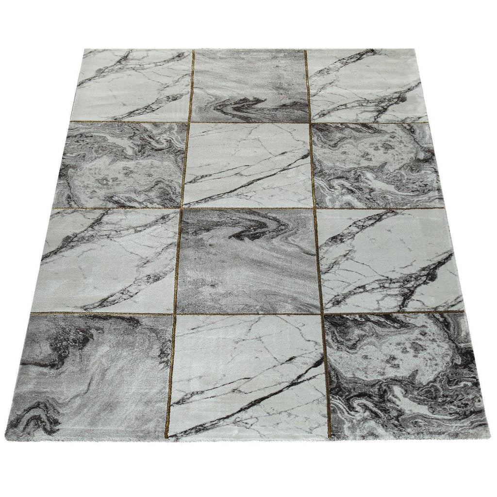 Area Rug Marble Pattern Checkered in Grey Gold Beige, detail shot - House Of Avana