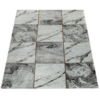 Area Rug Marble Pattern Checkered in Grey Gold Beige, detail shot - House Of Avana