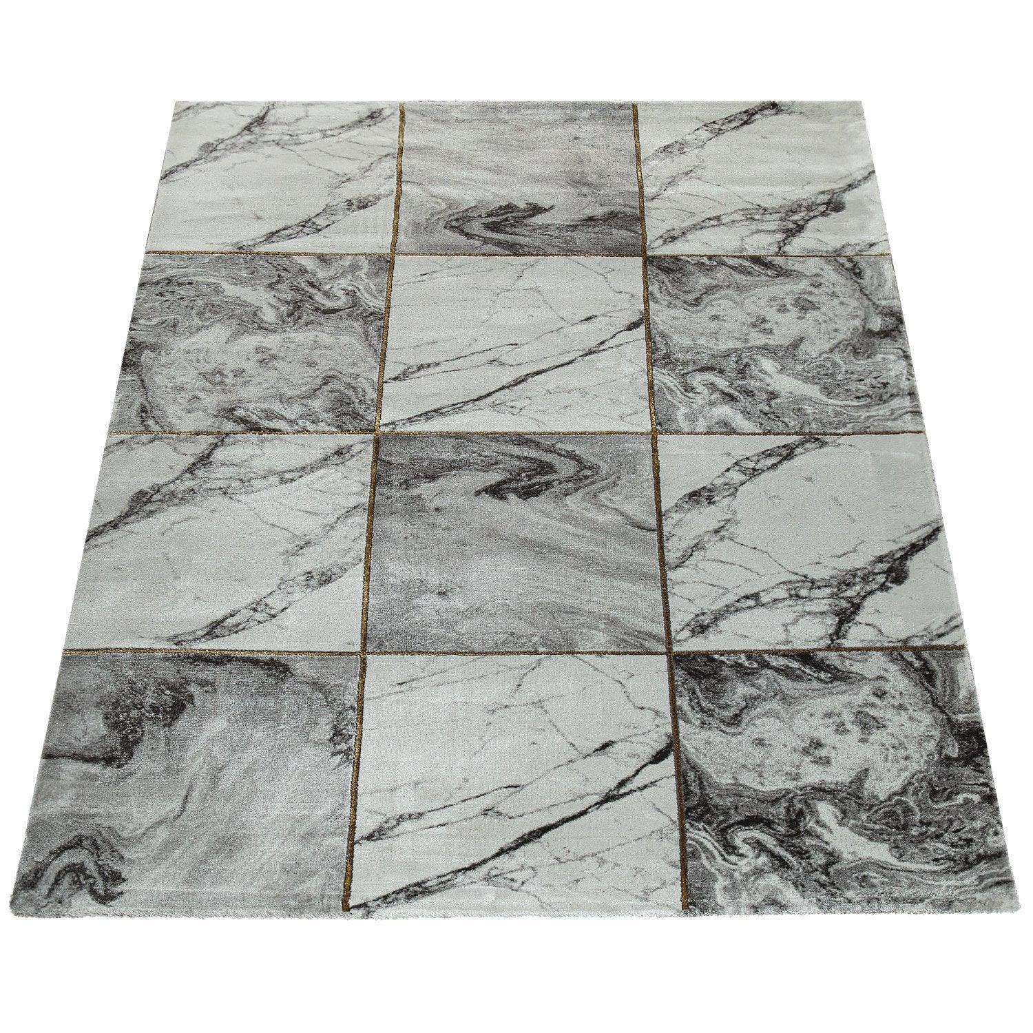 Area Rug Marble Pattern Checkered in Grey Gold Beige, detail shot - House Of Avana