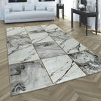 Area Rug Marble Pattern Checkered in Grey Gold Beige, front view - House Of Avana