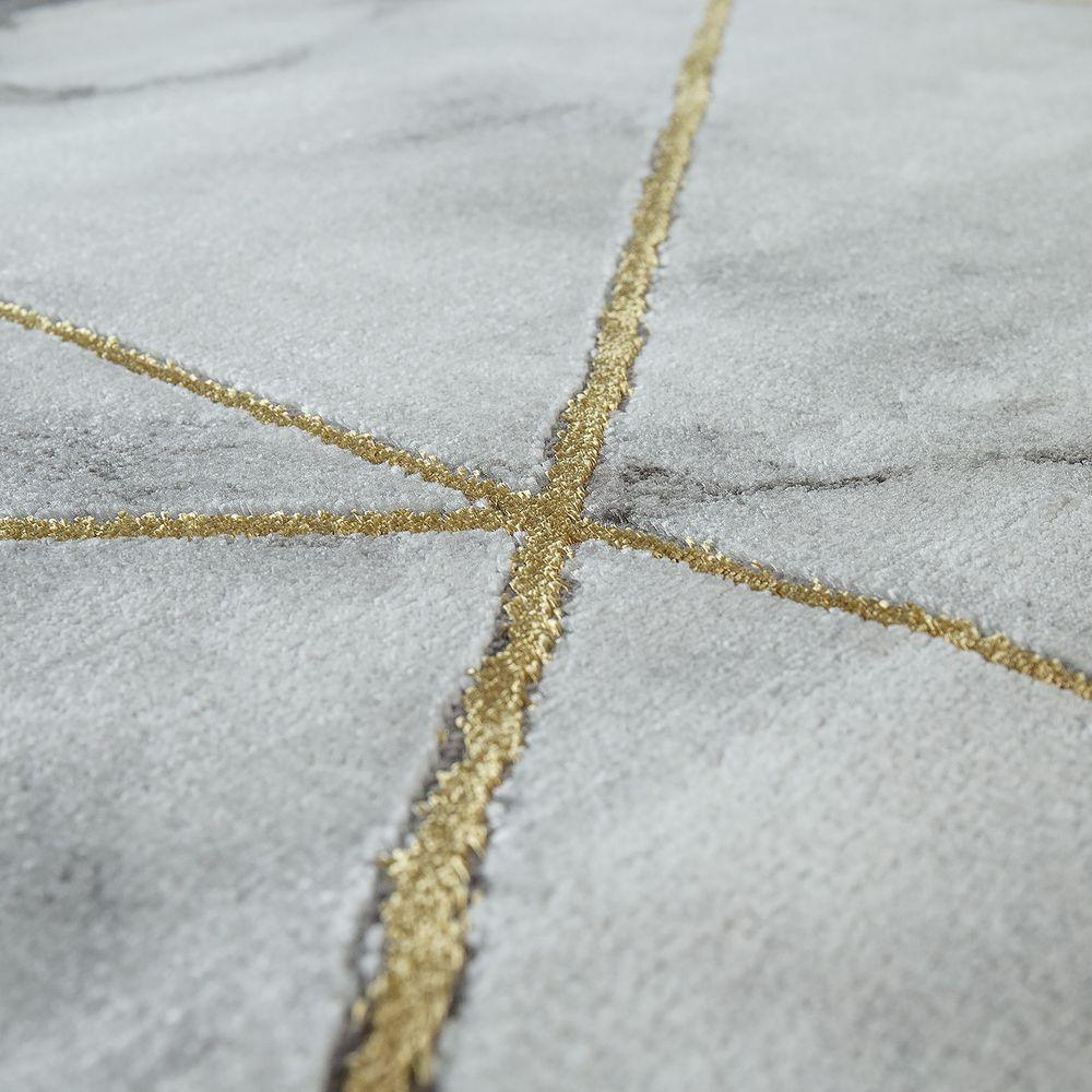 Area Rug Marble Pattern Hardwearing in Grey Gold Cream, side view - House Of Avana