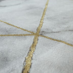 Area Rug Marble Pattern Hardwearing in Grey Gold Cream, side view - House Of Avana