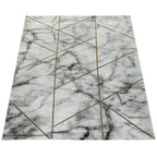 Area Rug Marble Pattern Hardwearing in Grey Gold Cream, detail shot - House Of Avana