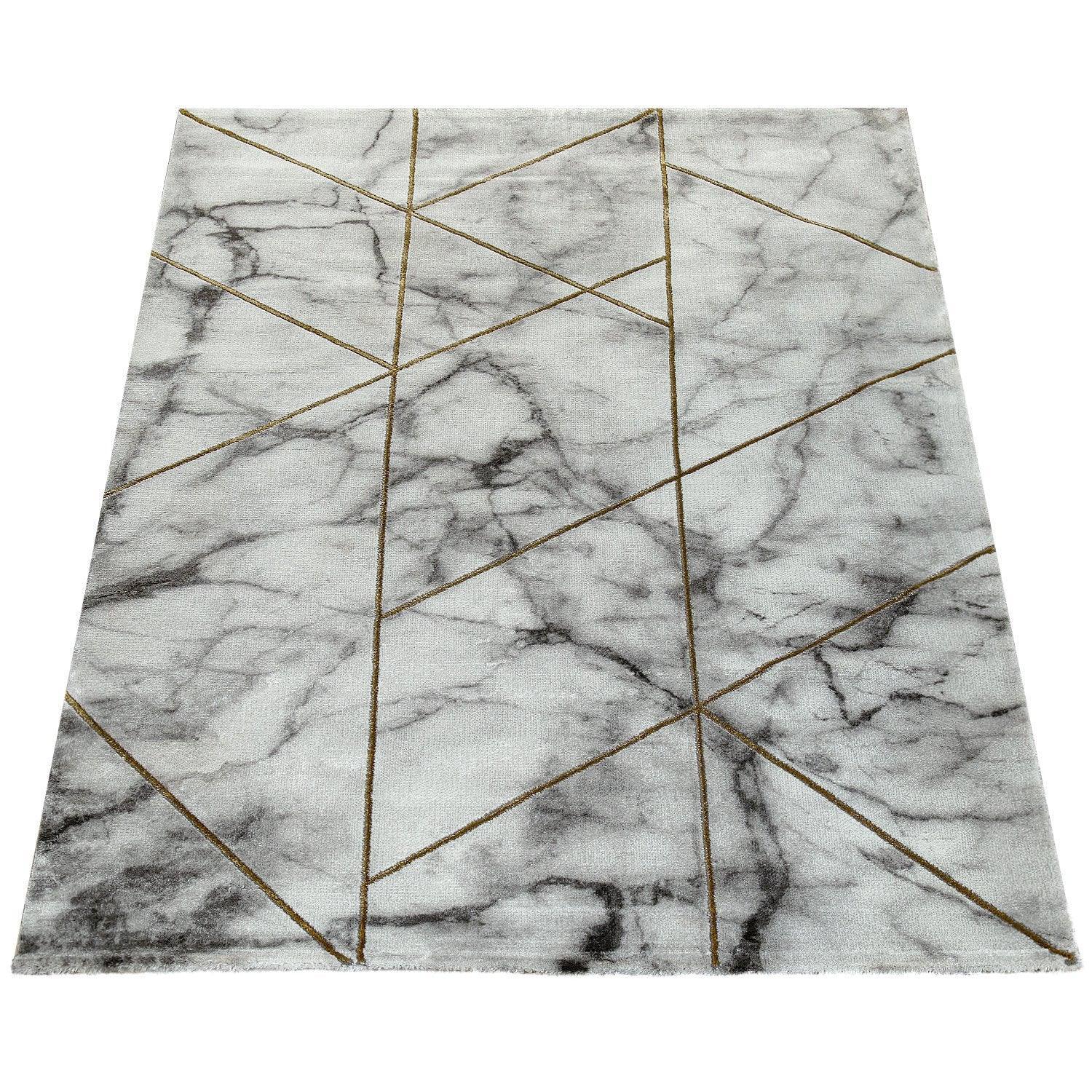 Area Rug Marble Pattern Hardwearing in Grey Gold Cream, detail shot - House Of Avana