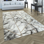 Area Rug Marble Pattern Hardwearing in Grey Gold Cream, front view - House Of Avana