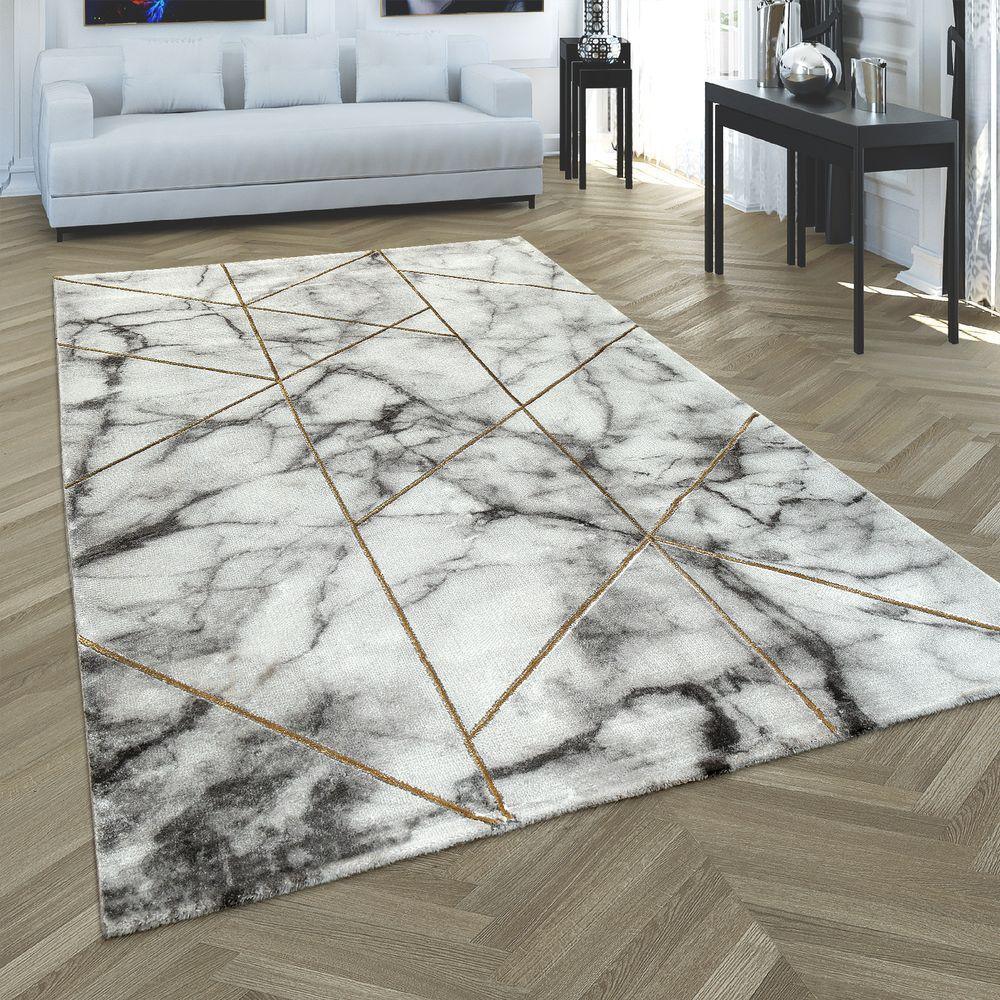 Area Rug Marble Pattern Hardwearing in Grey Gold Cream, front view - House Of Avana