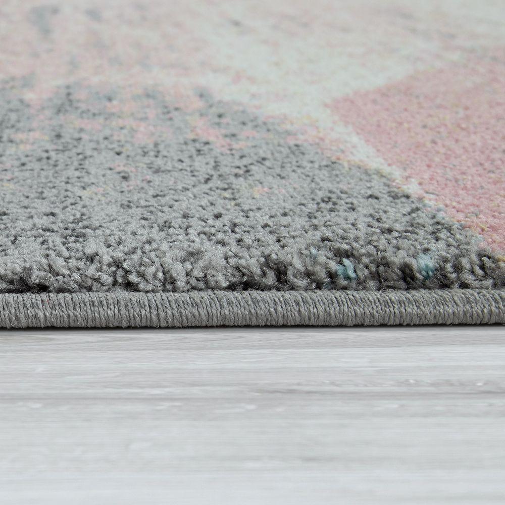 Area Rug Mero Modern Abstract Design - Pink White Grey, back view - House Of Avana