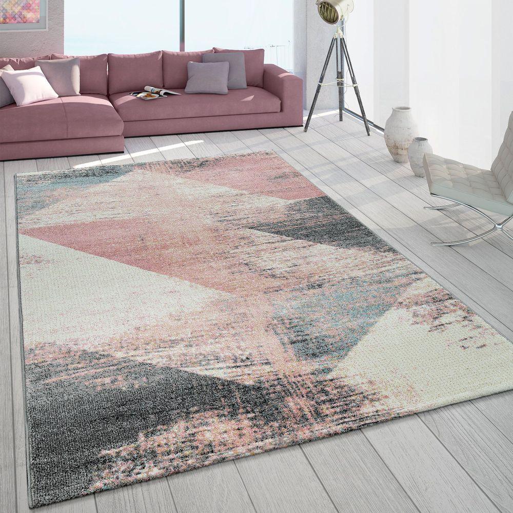 Area Rug Mero Modern Abstract Design - Pink White Grey, front view - House Of Avana