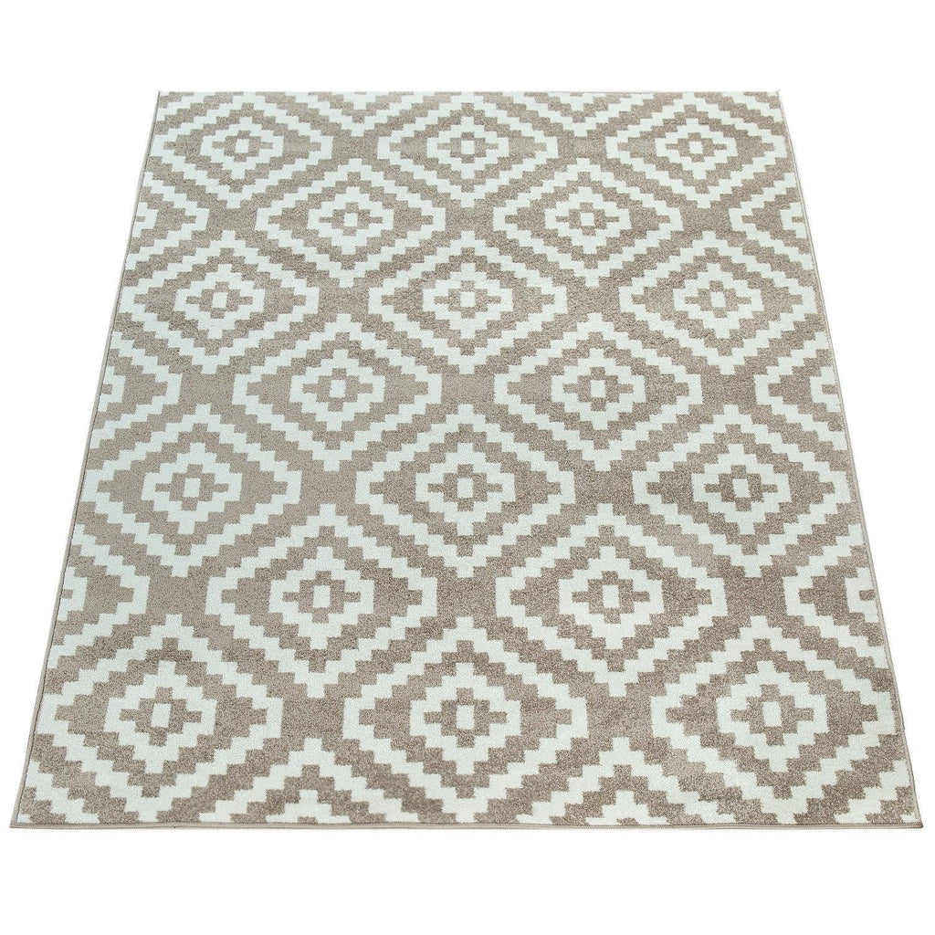 Area Rug Stella Moroccan Diamond Pattern - Pastel Beige White, top view - House Of Avana