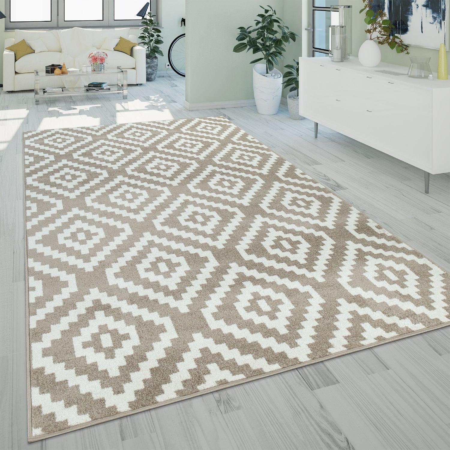 Area Rug Stella Moroccan Diamond Pattern - Pastel Beige White, front view - House Of Avana