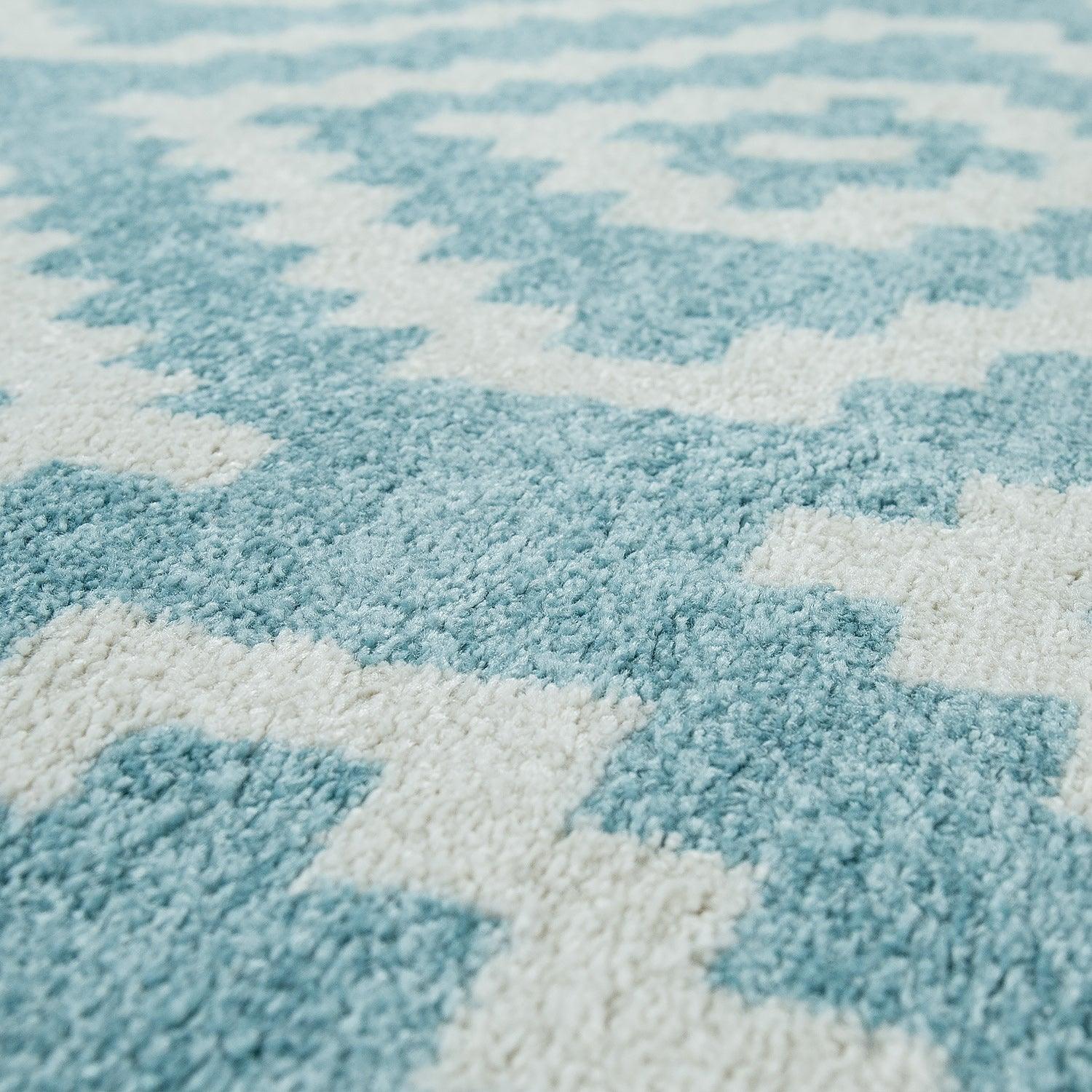 Area Rug Stella Moroccan Diamond Pattern - Pastel Blue White, back view - House Of Avana