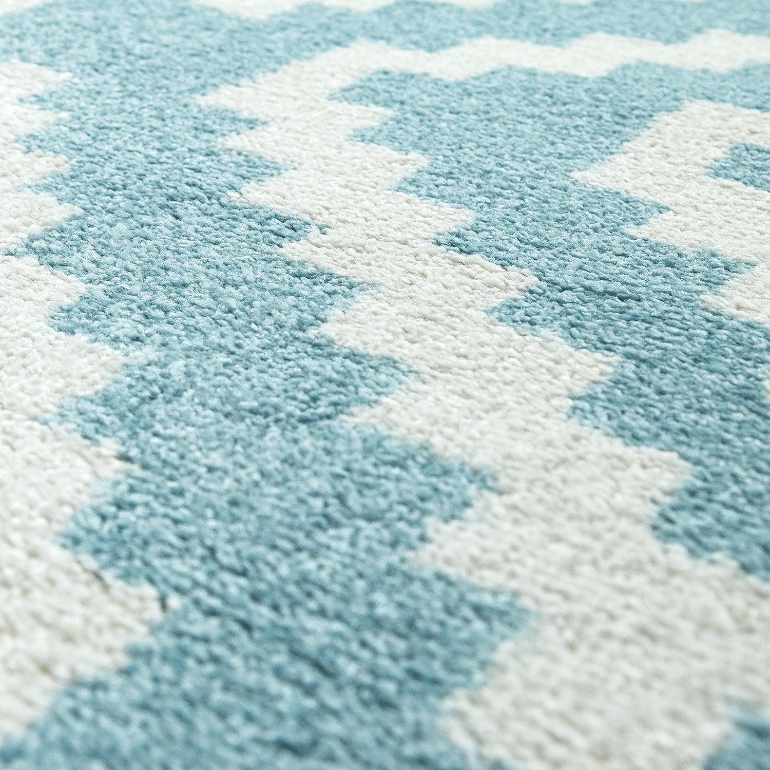 Area Rug Stella Moroccan Diamond Pattern - Pastel Blue White, side view - House Of Avana
