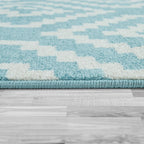 Area Rug Stella Moroccan Diamond Pattern - Pastel Blue White, detail shot - House Of Avana