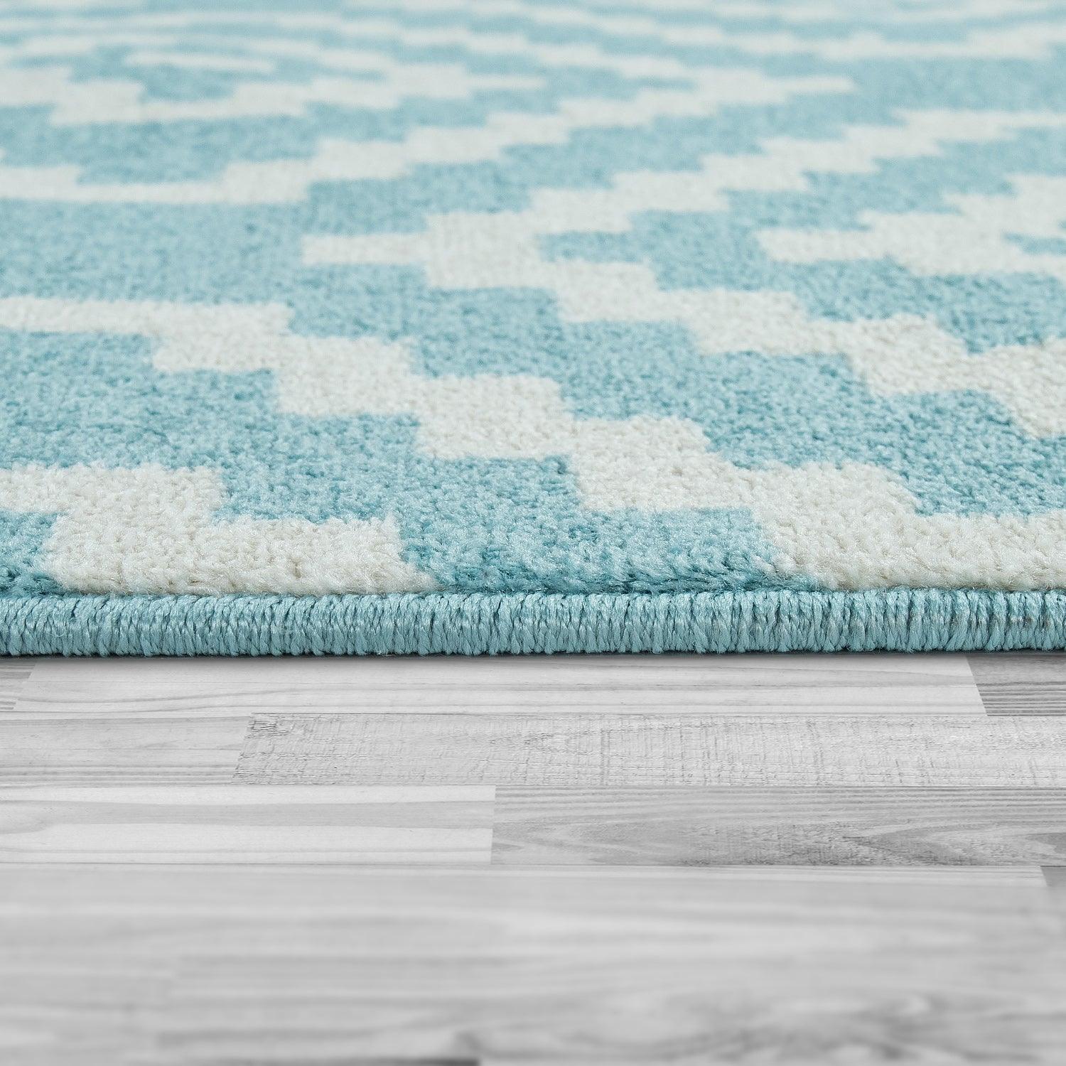 Area Rug Stella Moroccan Diamond Pattern - Pastel Blue White, detail shot - House Of Avana