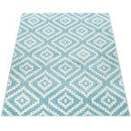 Area Rug Stella Moroccan Diamond Pattern - Pastel Blue White, top view - House Of Avana