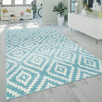 Area Rug Stella Moroccan Diamond Pattern - Pastel Blue White, front view - House Of Avana