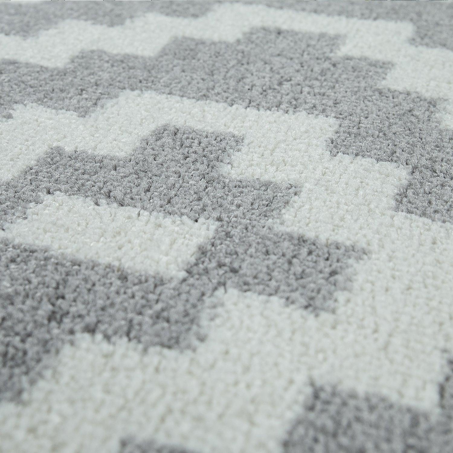 Area Rug Stella Moroccan Diamond Pattern - Pastel Grey White, back view - House Of Avana