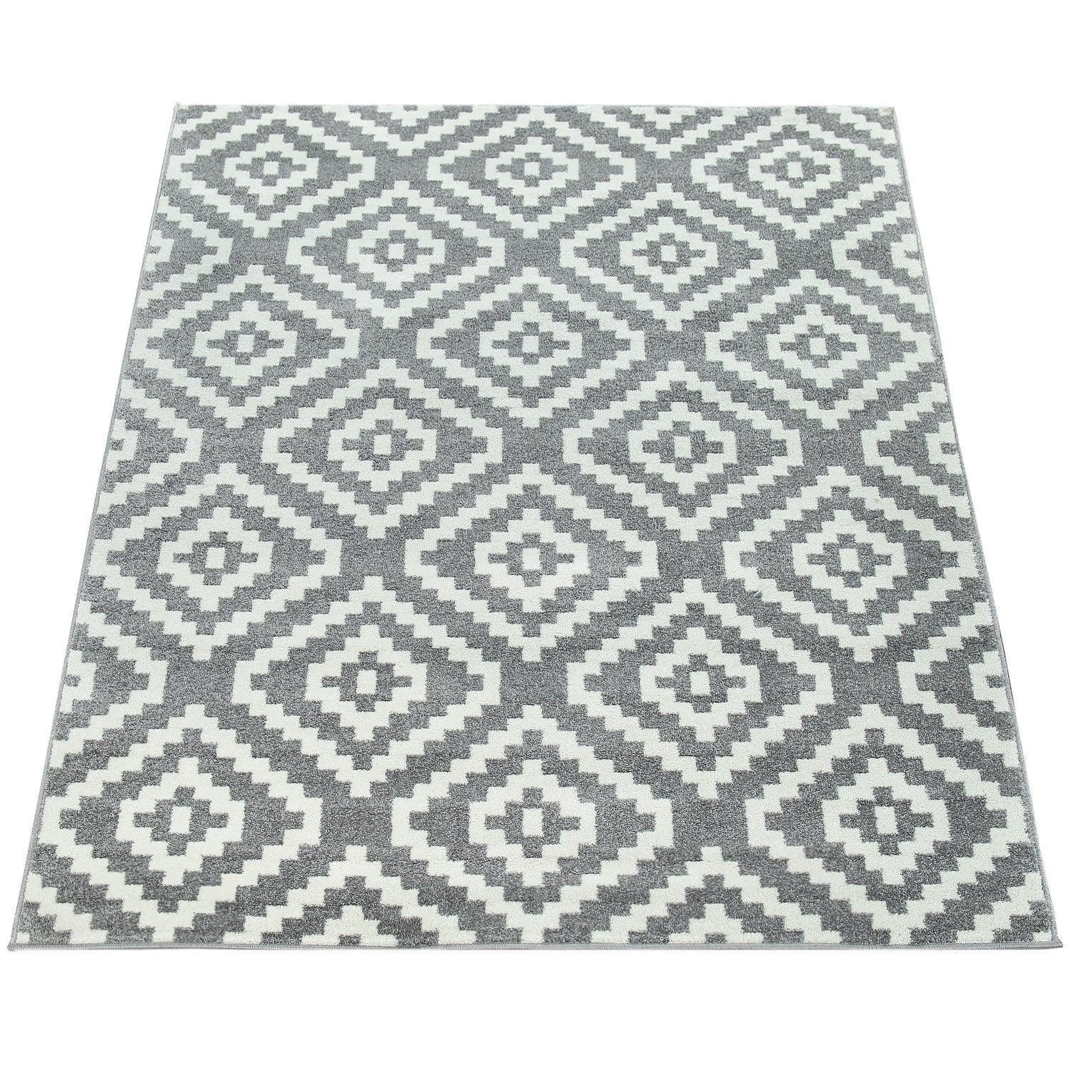Area Rug Stella Moroccan Diamond Pattern - Pastel Grey White, lifestyle image - House Of Avana