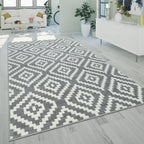 Area Rug Stella Moroccan Diamond Pattern - Pastel Grey White, front view - House Of Avana