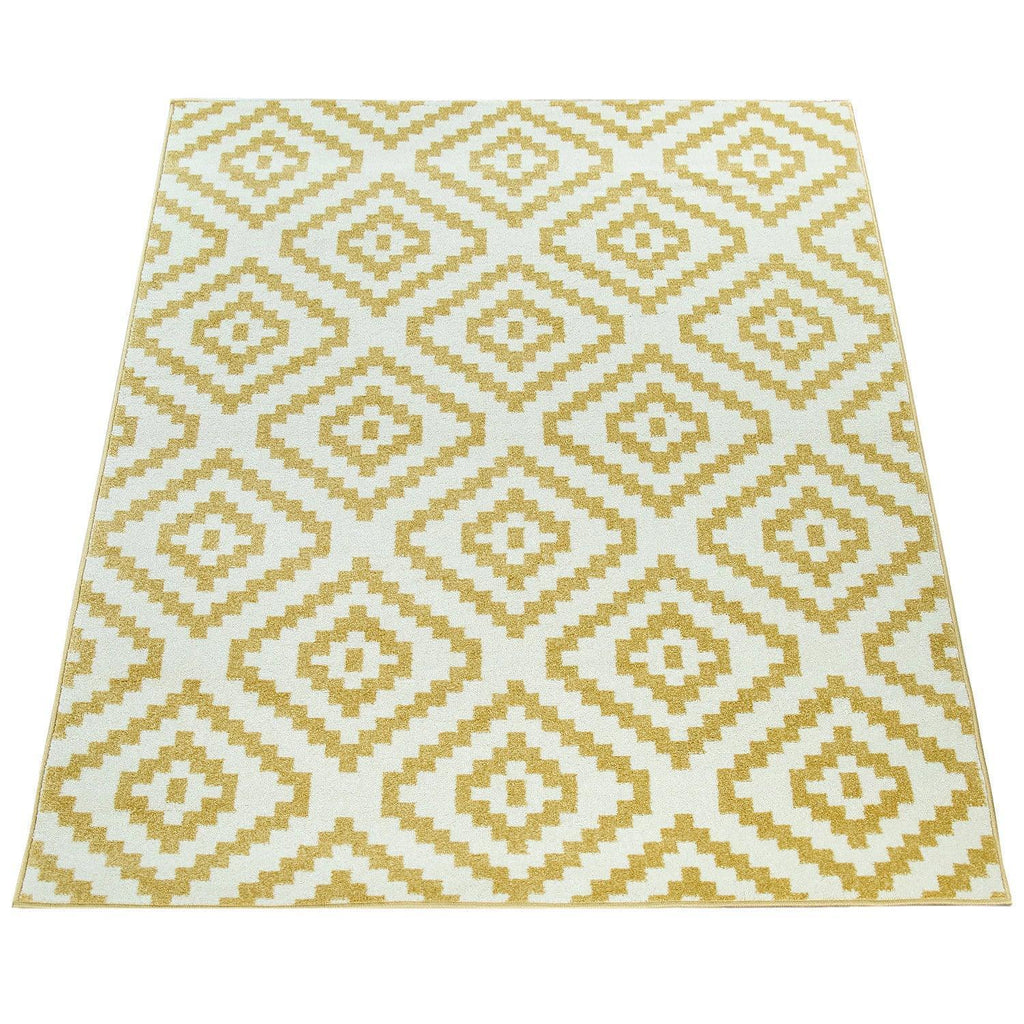 Area Rug Stella Moroccan Diamond Pattern - Pastel Yellow-white, top view - House Of Avana
