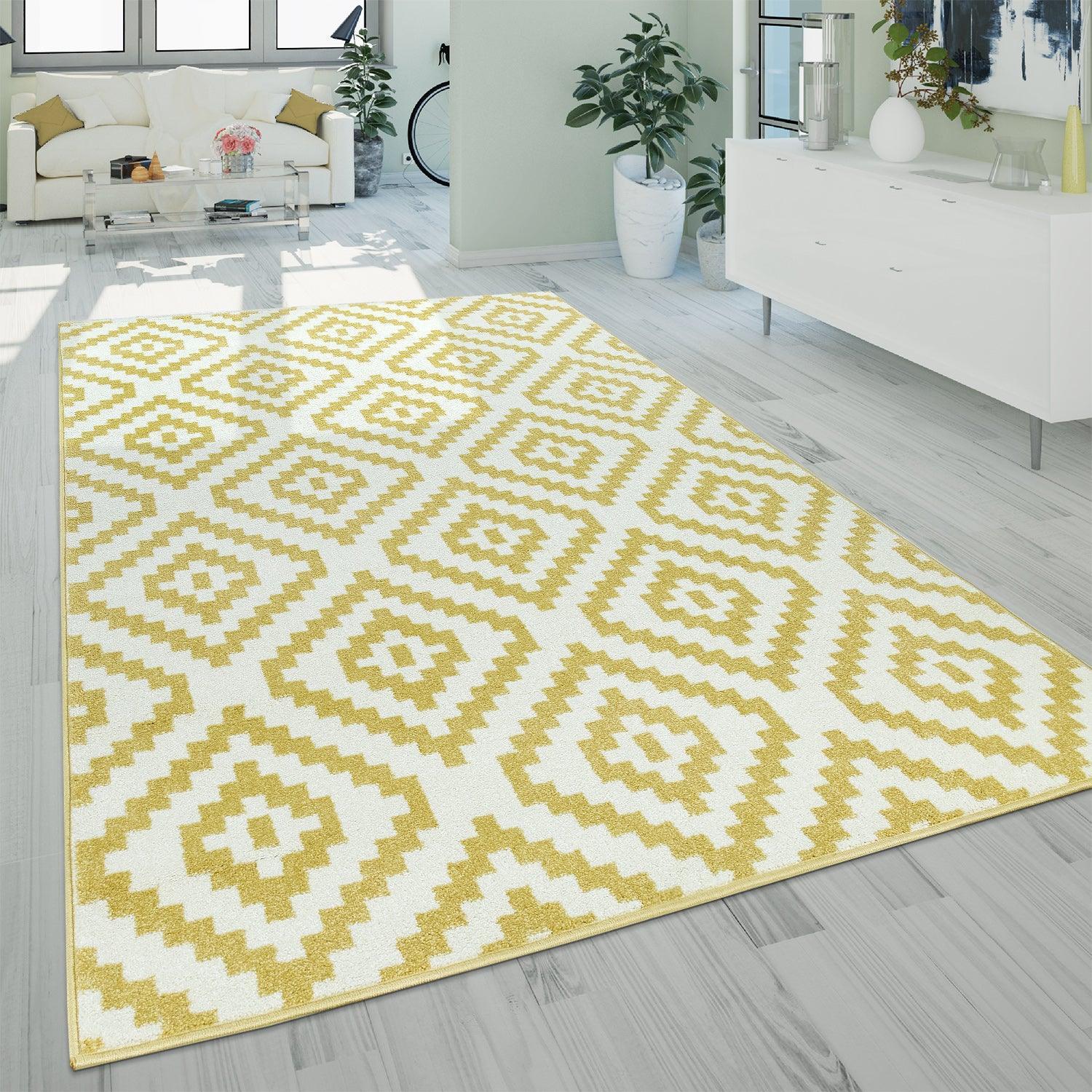 Area Rug Stella Moroccan Diamond Pattern - Pastel Yellow-white, front view - House Of Avana