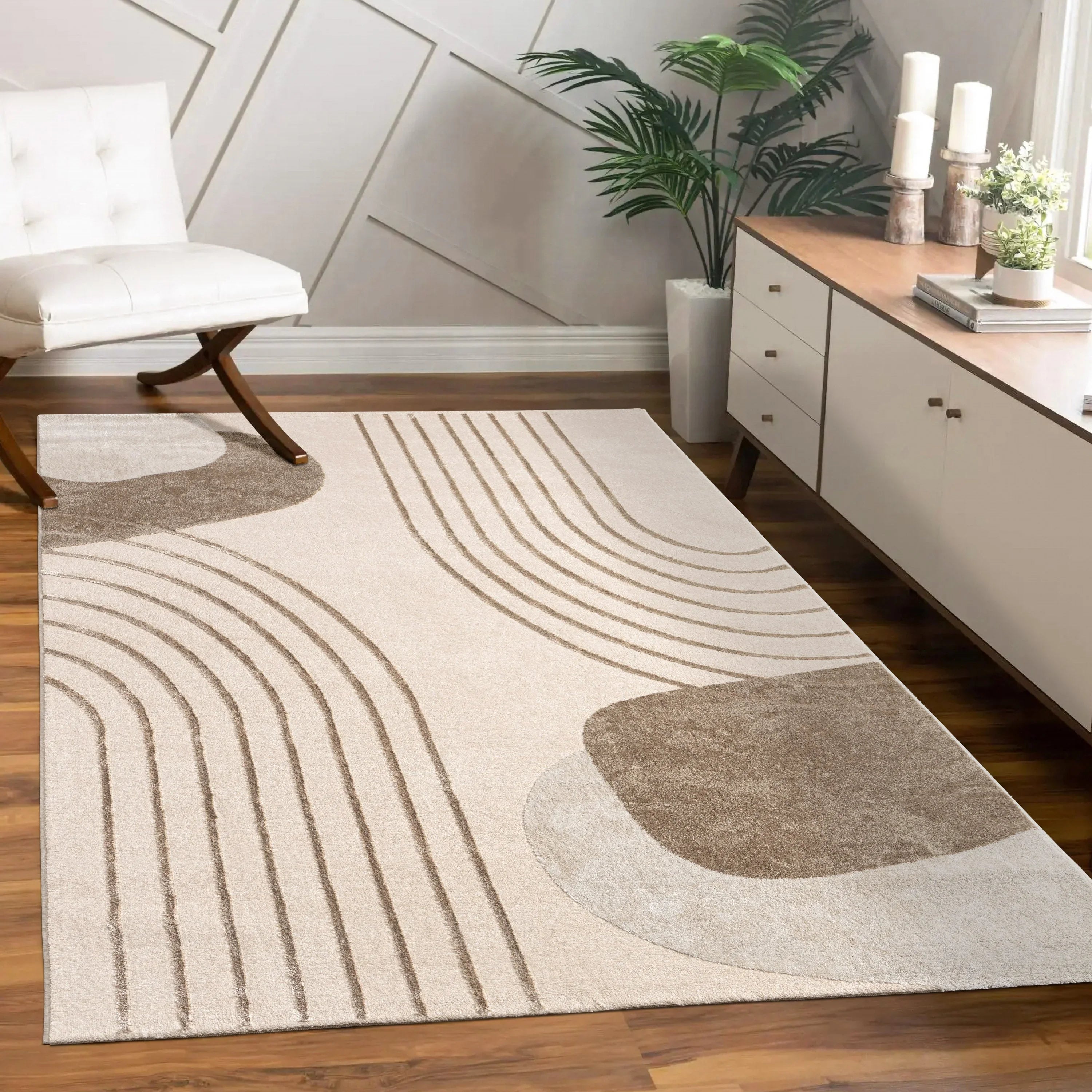 Area Rug Tuana Modern Carved Lines, front view - House Of Avana