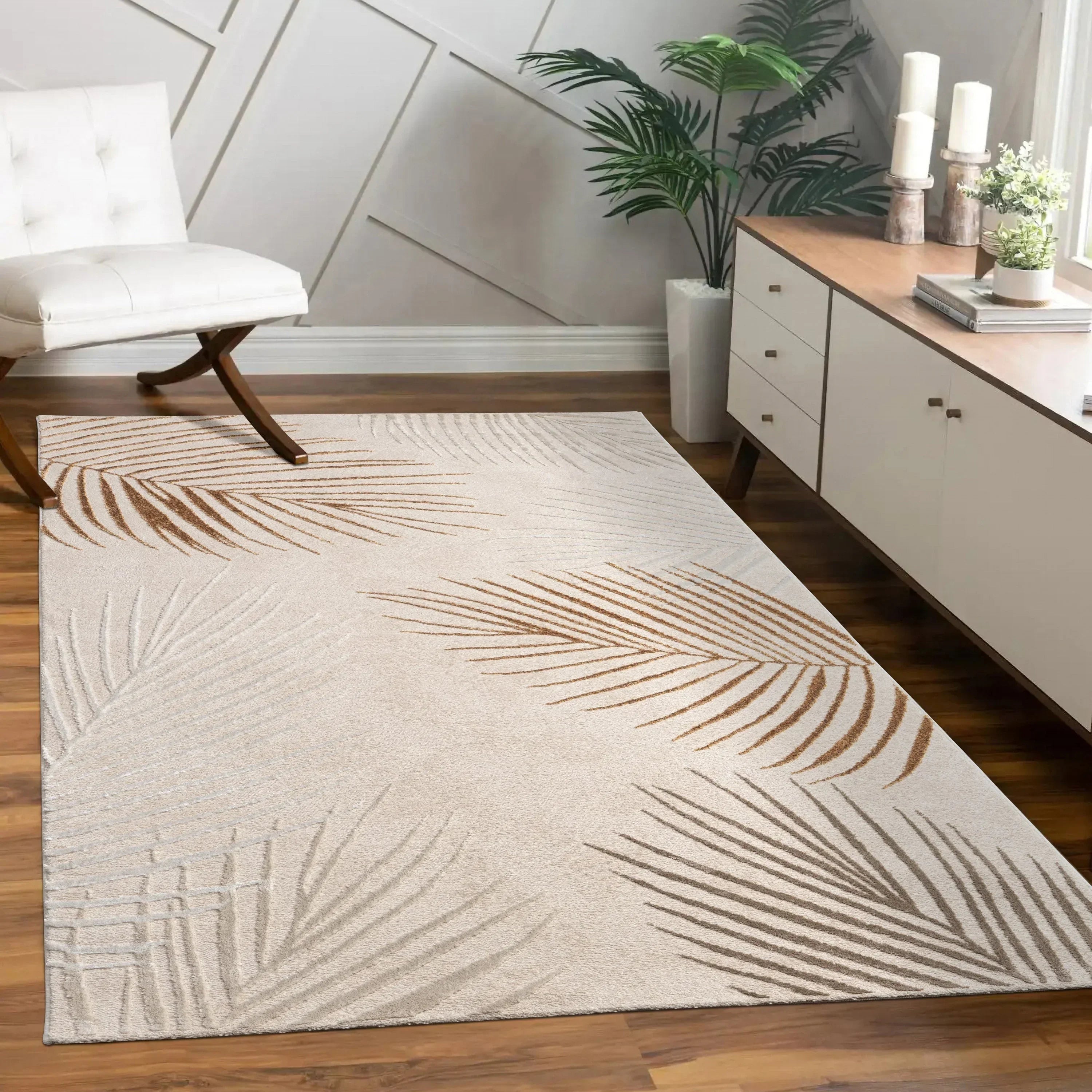 Area Rug Tuana with Elegant Palm Tree Design, front view - House Of Avana