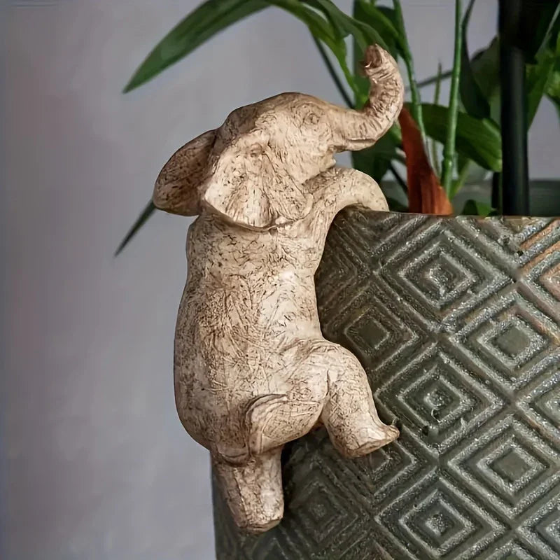 [Art Deco Elephant Planter] Art Deco Elephant Hanging Planter | Elegant Resin Garden & Balcony Decoration, Perfect Gift for Animal Lovers & Aesthetes, No Electricity Needed, Detailed Texture House Of Avana