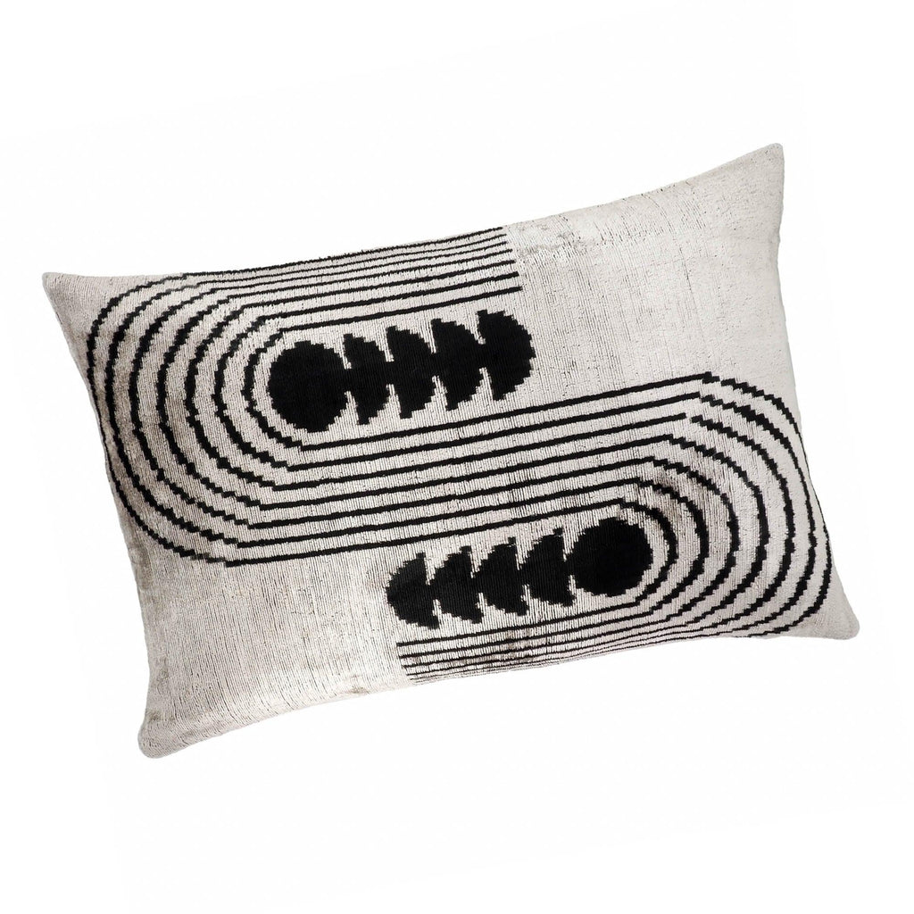 Art Deco Silk Velvet Ikat Throw Pillow Cover X 24, side view - House Of Avana