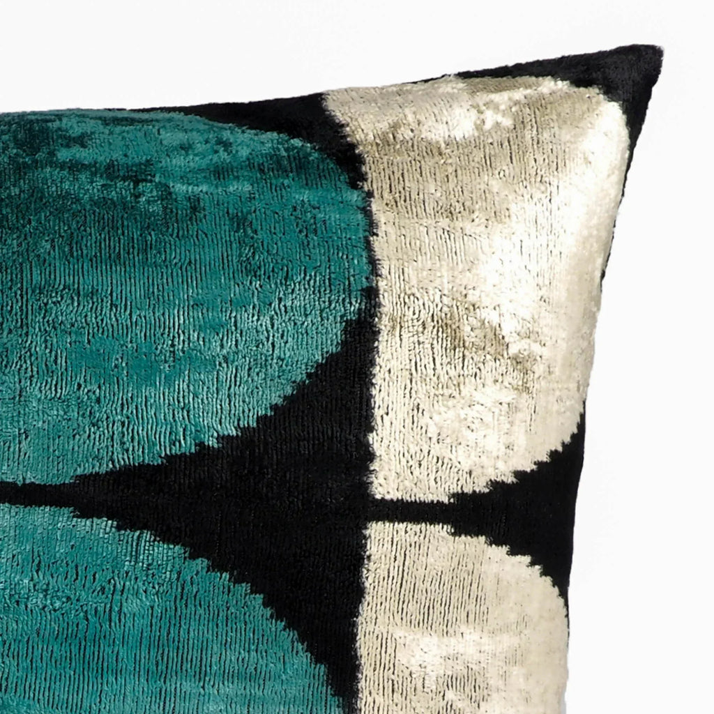 Artdeco Silk Velvet Ikat Throw Pillow Cover X 24, side view - House Of Avana