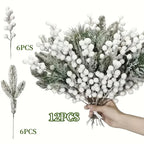 Artificial Berries and Cedar Branches in White Frost Color, top view - House Of Avana