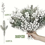 Artificial Berries and Cedar Branches in White Frost Color, angled view - House Of Avana