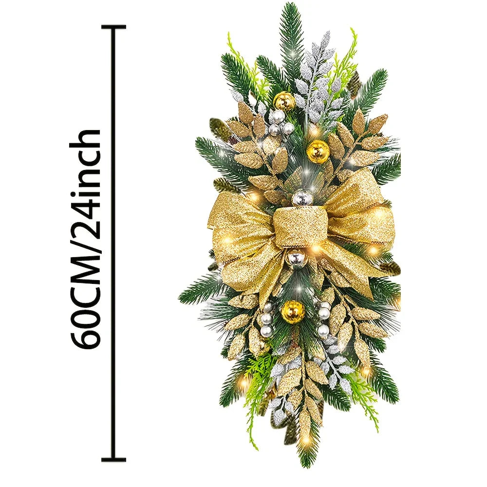 Artificial Christmas Wreath 60cm Decorative Staircase Garland, back view - House Of Avana