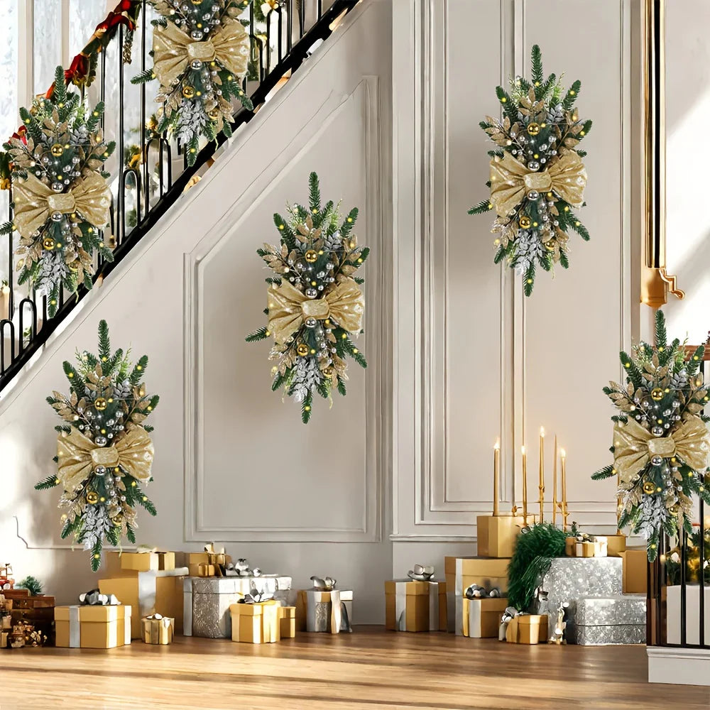 Artificial Christmas Wreath 60cm Decorative Staircase Garland, side view - House Of Avana