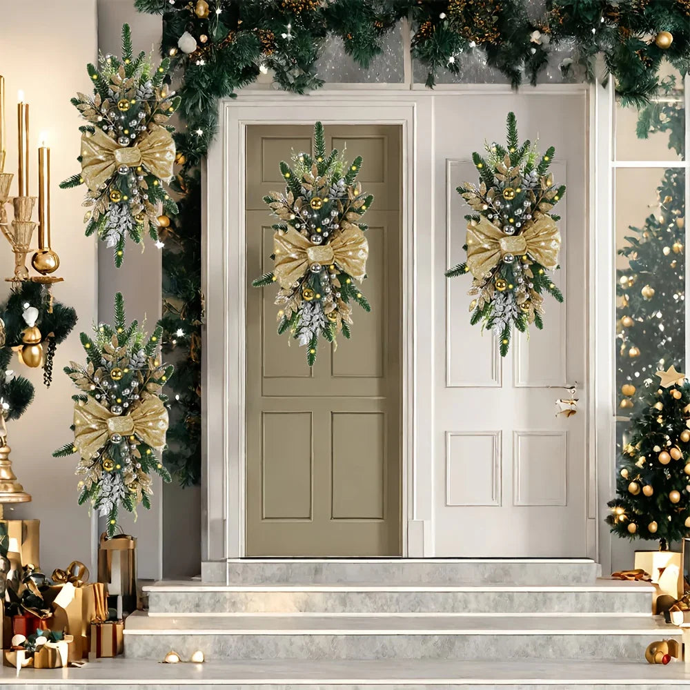 Artificial Christmas Wreath 60cm Decorative Staircase Garland, top view - House Of Avana