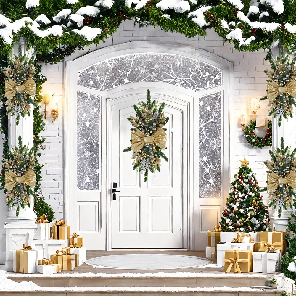 Artificial Christmas Wreath 60cm Decorative Staircase Garland, angled view - House Of Avana