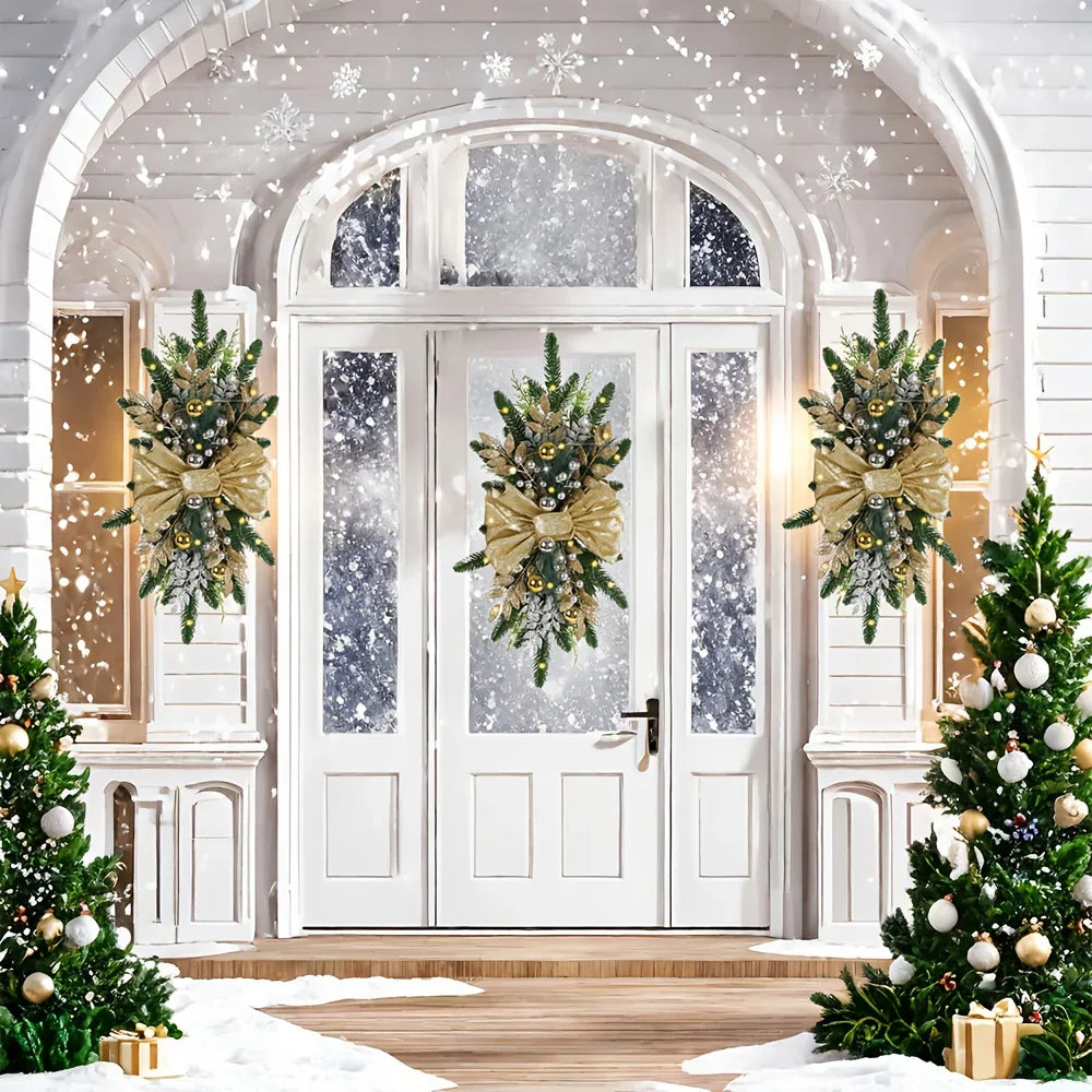 Artificial Christmas Wreath 60cm Decorative Staircase Garland, front view - House Of Avana