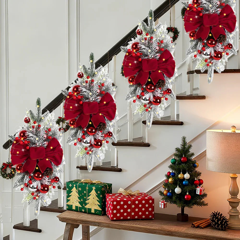 Artificial Christmas Wreath 60cm Non-luminous Staircase Hanging Decoration, back view - House Of Avana